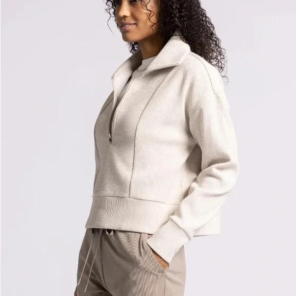 THREAD & SUPPLY KRISTINE PULLOVER Oatmeal Quarter-Zip Sweater - Picture 2 of 6